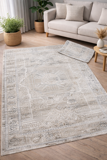 سجاد بلجيكي بنقشة راقية وألوان هادئة، يجمع بين الفخامة والعملية. جودة عالية وتصميم أنيق ينسجم مع مختلف أنماط الديكور. ✨